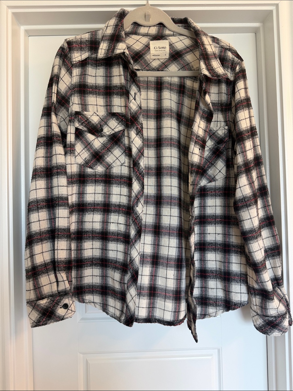 Ci Sono Black, White and Red Plaid Button-Down Shirt